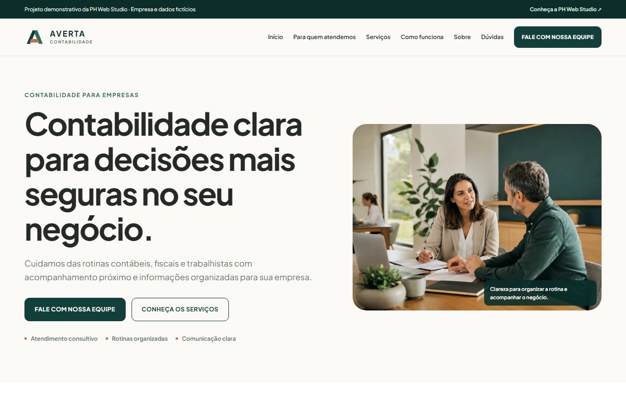 Captura do projeto demonstrativo da Averta Contabilidade
