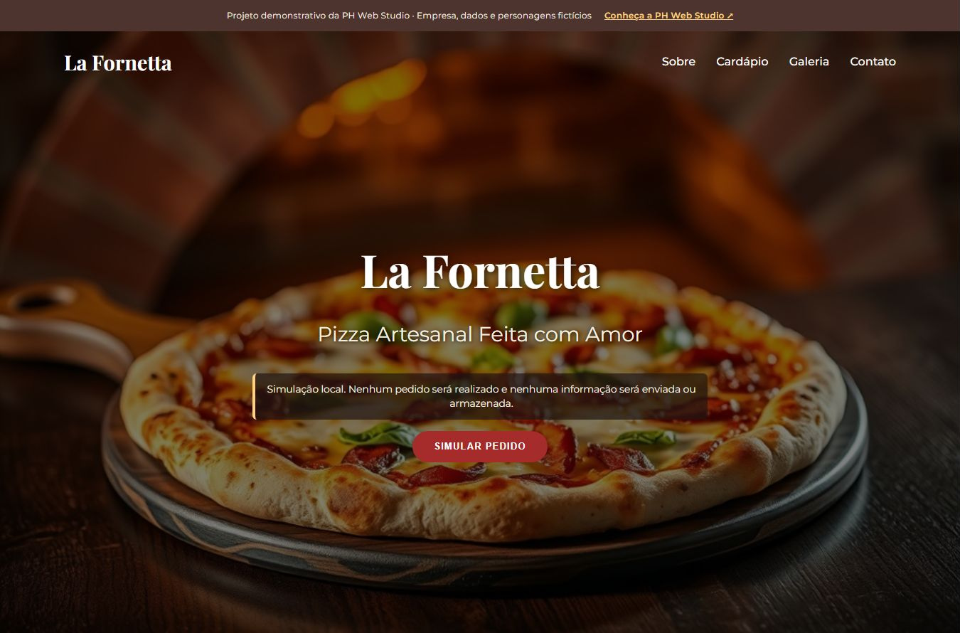 Captura do projeto demonstrativo da Pizzaria La Fornetta